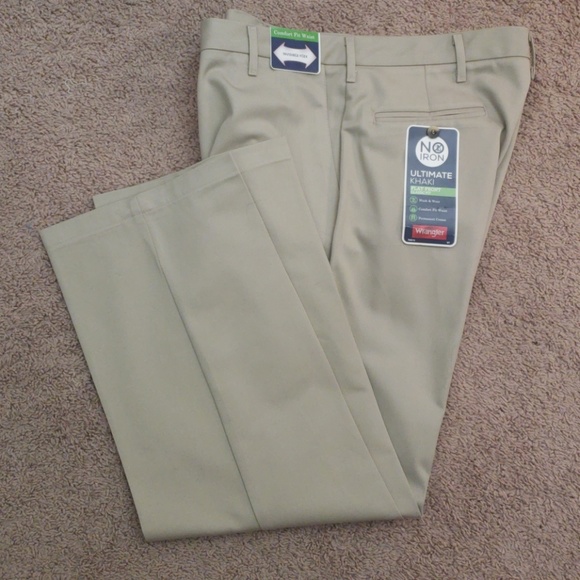 Wrangler Men/'s Flat Front Classic Fit Dress Pants Ultimate Khaki No Iron